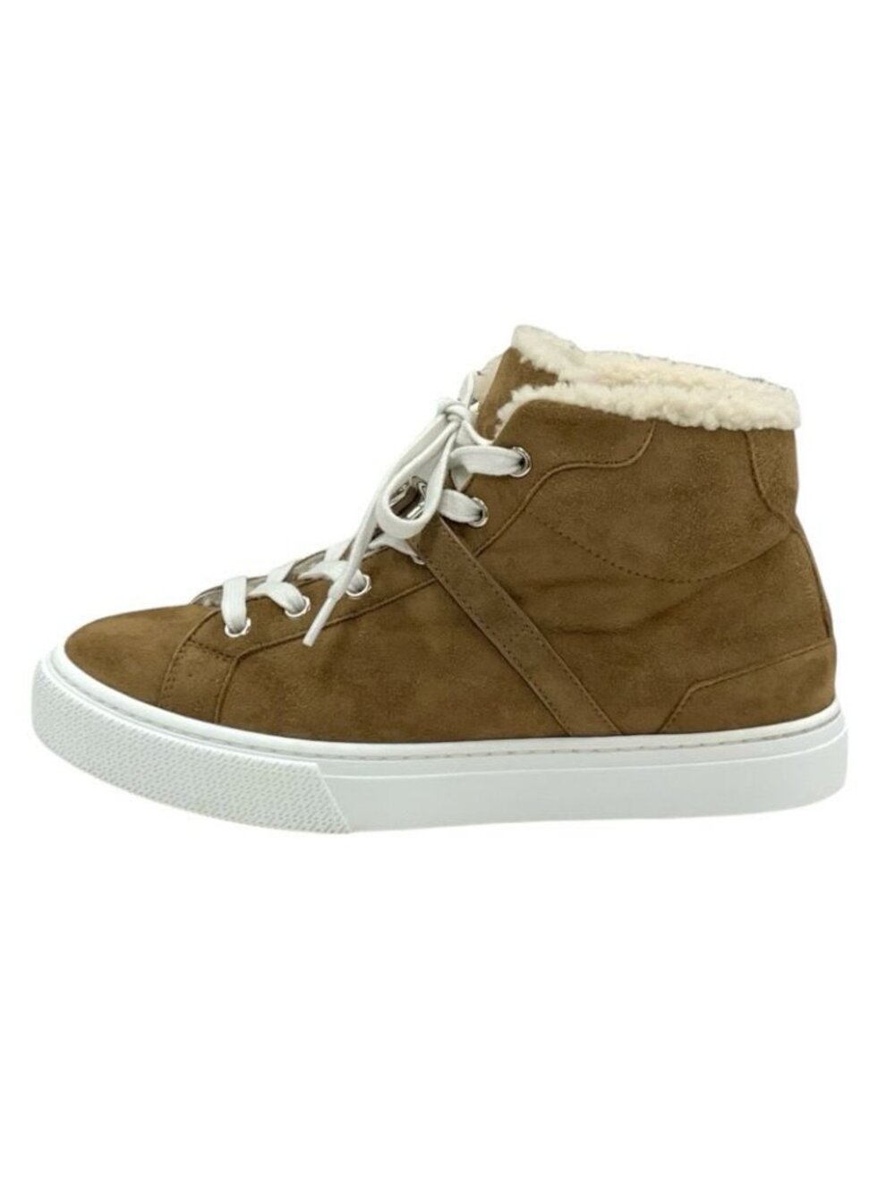 Hermes Daydream Sneakers Shoes Suede Shearling Brown Silver High Cut - Picture 3 of 10